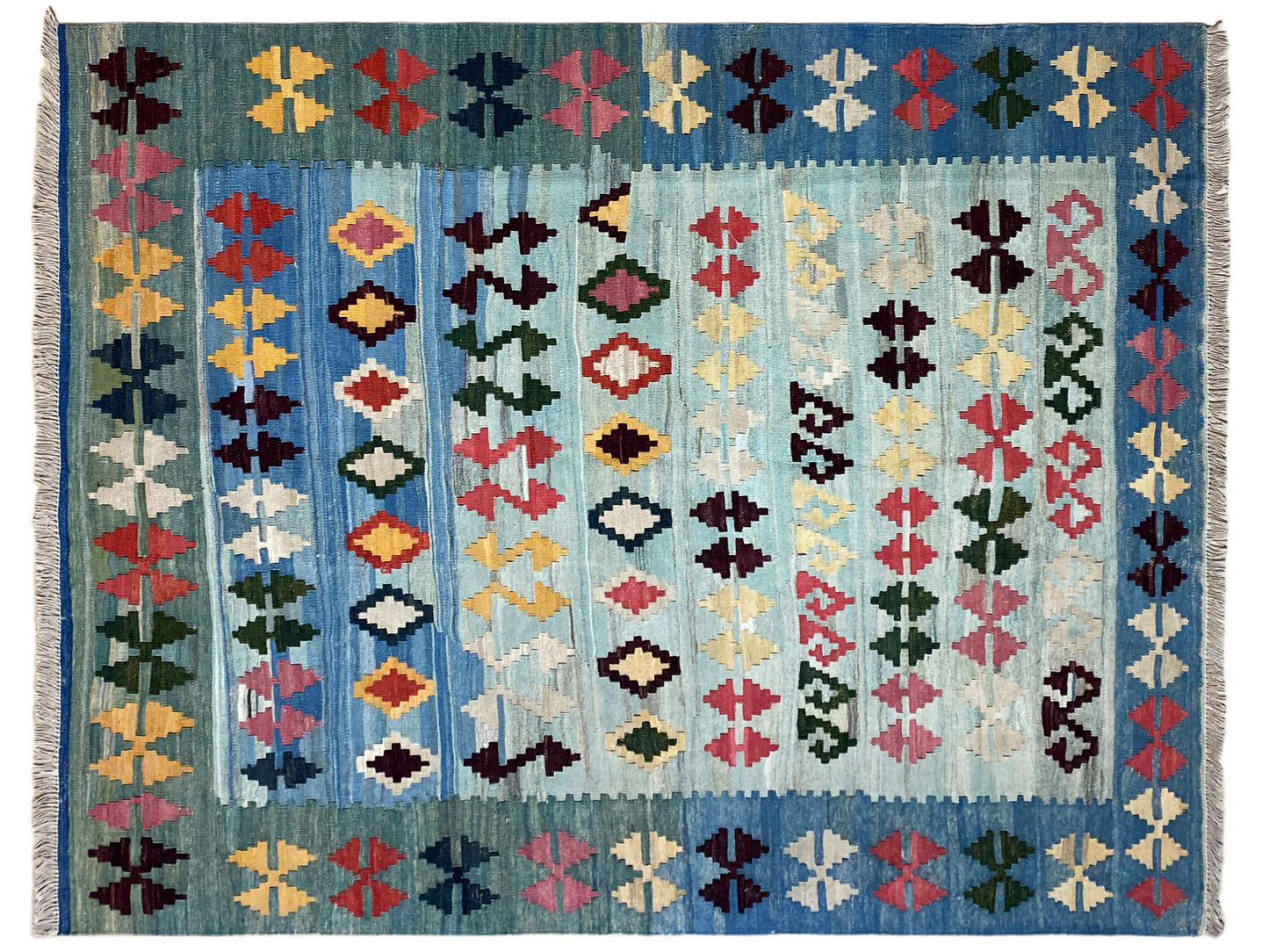 Flachgewebe Kelim Qashqai Teppich blau – natürliche Materialien und Design