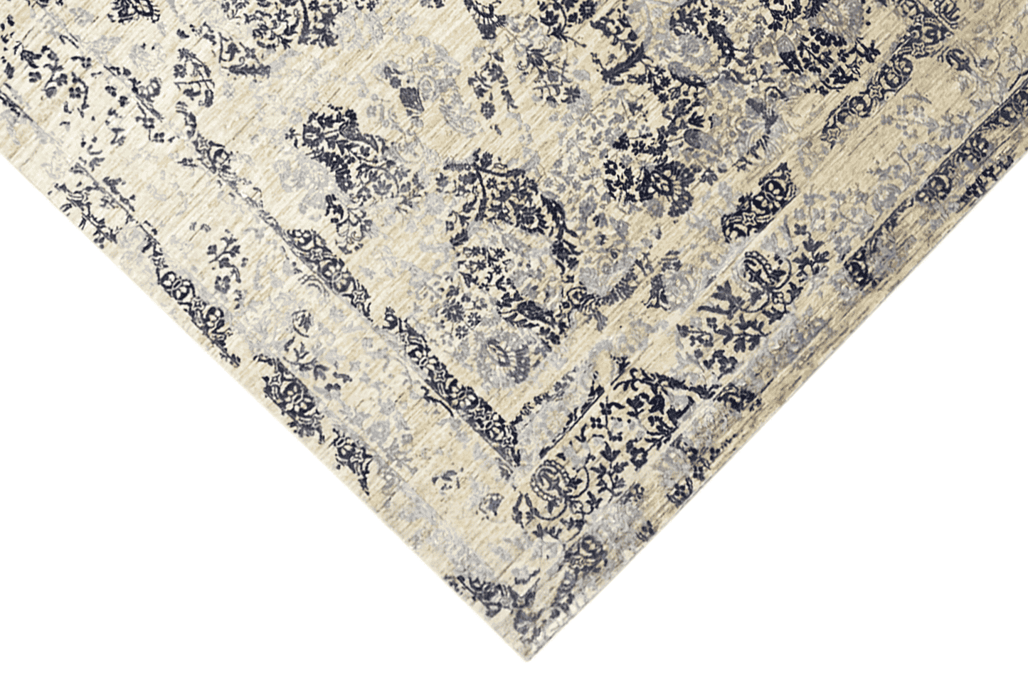 Moderner Beiger und Navy Blauer Designer Teppich - Handgefertigt aus Wolle/Viskose, 304x205 cm (8x10 ft) - German Carpet Shop