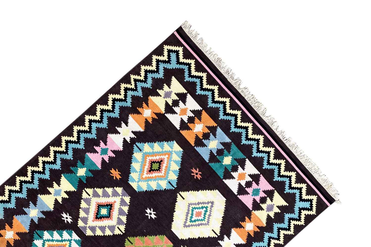 Großer Indischer Kelim Dhurrie - 240x170cm (8x6ft) - Handgefertigt & Gemütlich - German Carpet Shop