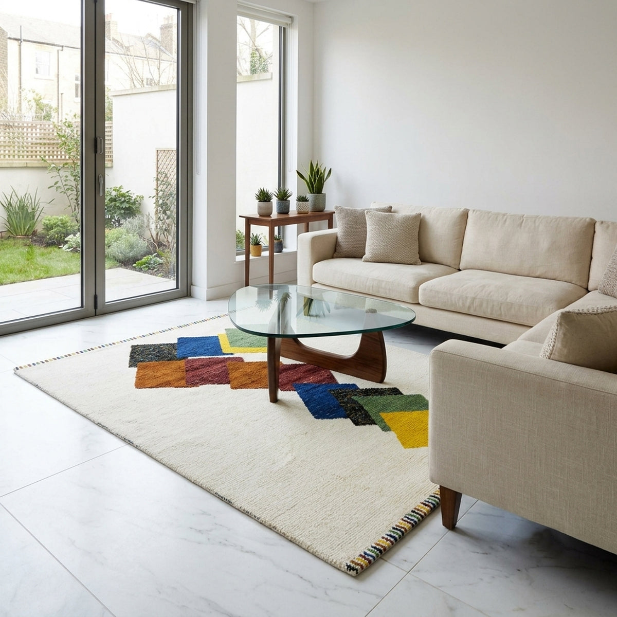 Indo Morocco Teppich 300x250 cm mit geometrischem Farbmuster und beigem Grund