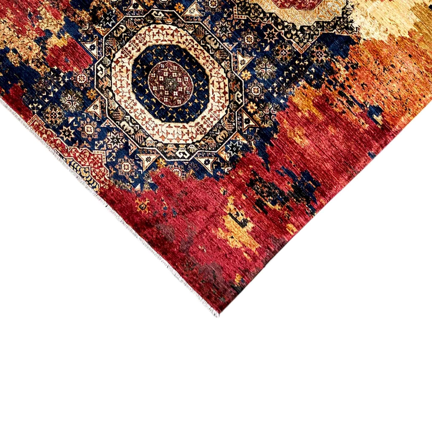 Mamluk Handgeknüpfter Wollteppich Rot Beige 312x202 cm - German Carpet Shop