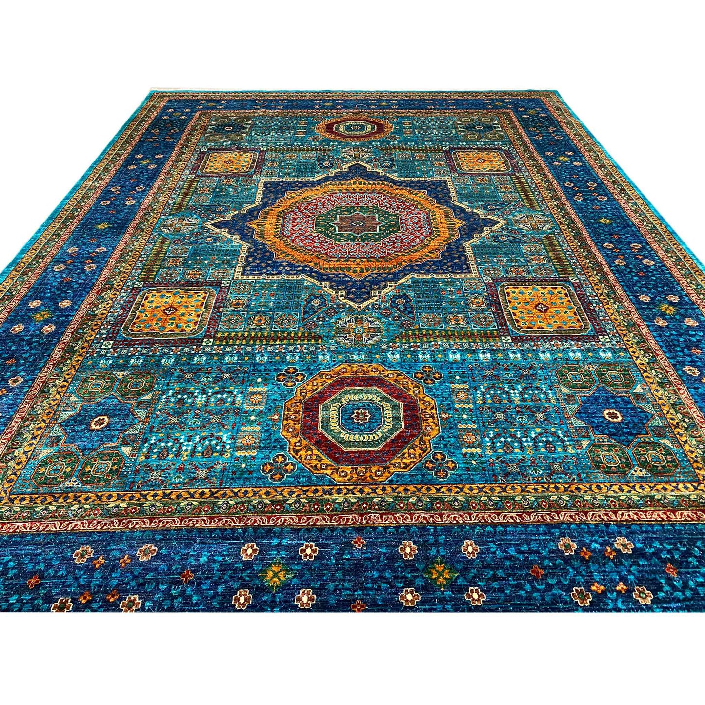 Afghanischer Mamluk Handgeknüpfter Teppich Blau 353x277 cm - German Carpet Shop