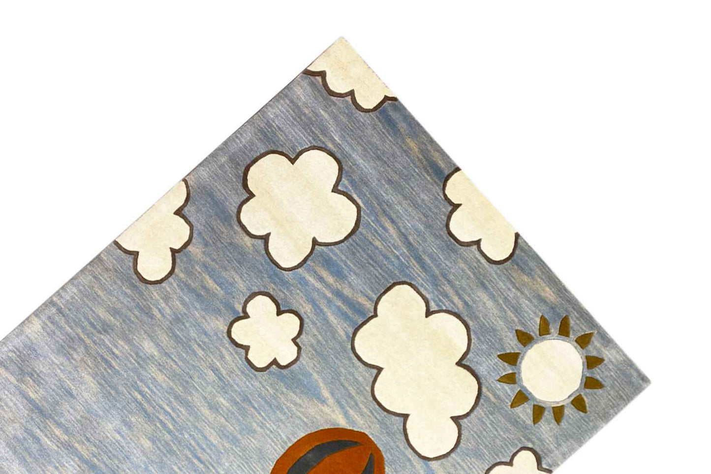 Handgetufteter Wollteppich mit verspieltem Heißluftballon- und Stadtmotiv, 170x240cm (5.6X7.9ft) - German Carpet Shop