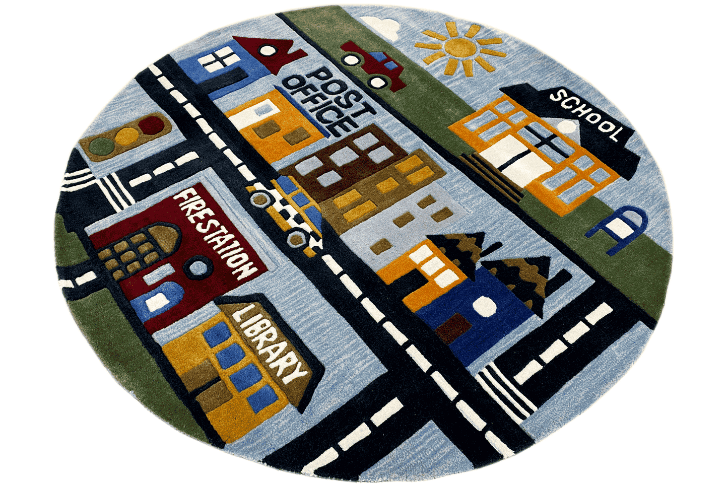 Stadt-Abenteuer - Handgetufteter Kinder-Stadtplan-Teppich, 150x150cm (4.9x4.9ft) - German Carpet Shop