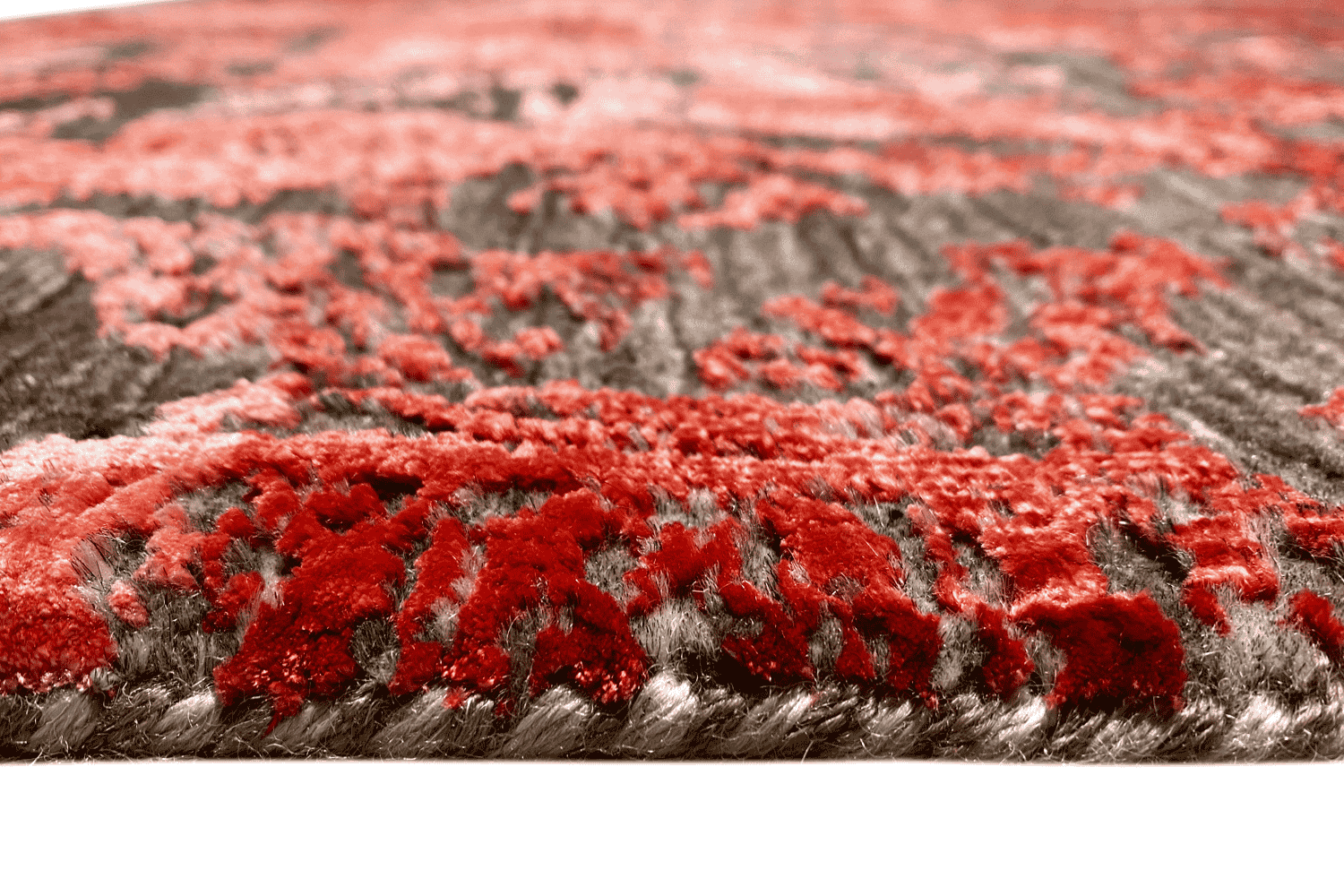 Moderner Roter und Grauer Designer Teppich - Handgefertigt aus Wolle/Viskose, 245x174 cm (8x6 ft) - German Carpet Shop