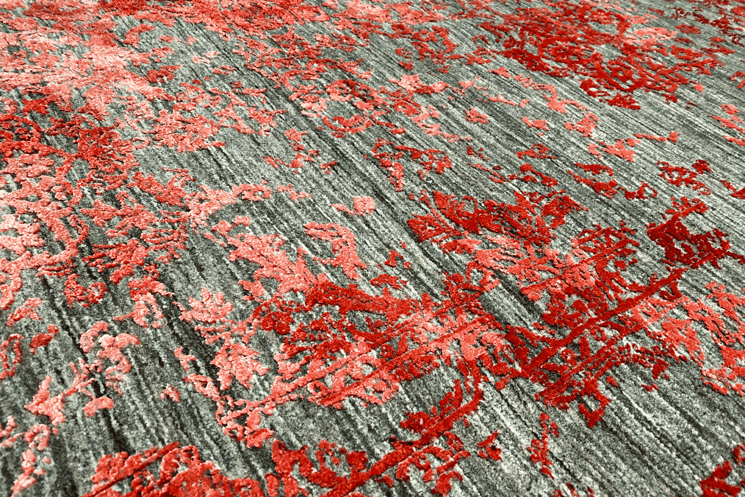 Moderner Roter und Grauer Designer Teppich - Handgefertigt aus Wolle/Viskose, 245x174 cm (8x6 ft) - German Carpet Shop