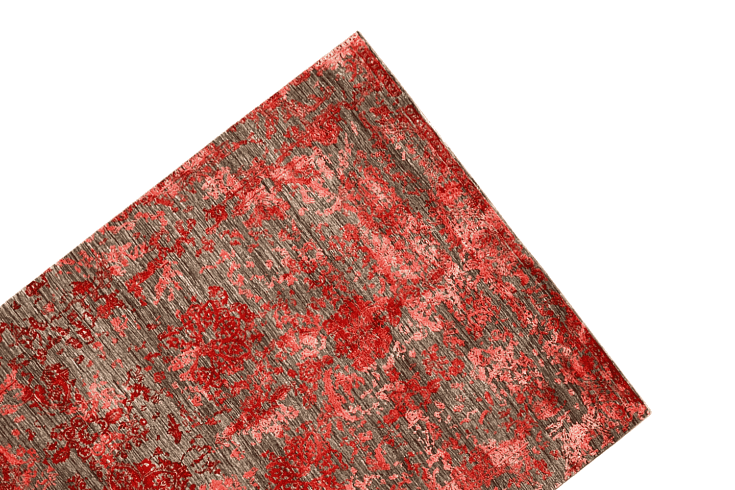 Moderner Roter und Grauer Designer Teppich - Handgefertigt aus Wolle/Viskose, 245x174 cm (8x6 ft) - German Carpet Shop