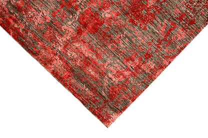 Moderner Roter und Grauer Designer Teppich - Handgefertigt aus Wolle/Viskose, 245x174 cm (8x6 ft) - German Carpet Shop