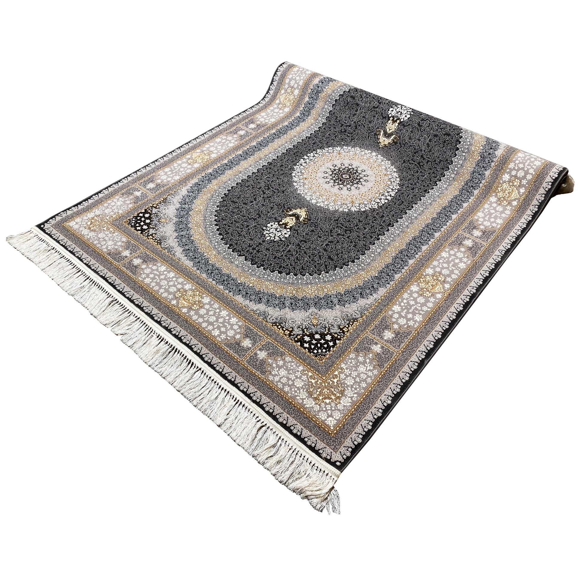 Teppich gewebt kaufen 160x230cm, Medaillon-Muster mit goldenen Akzenten