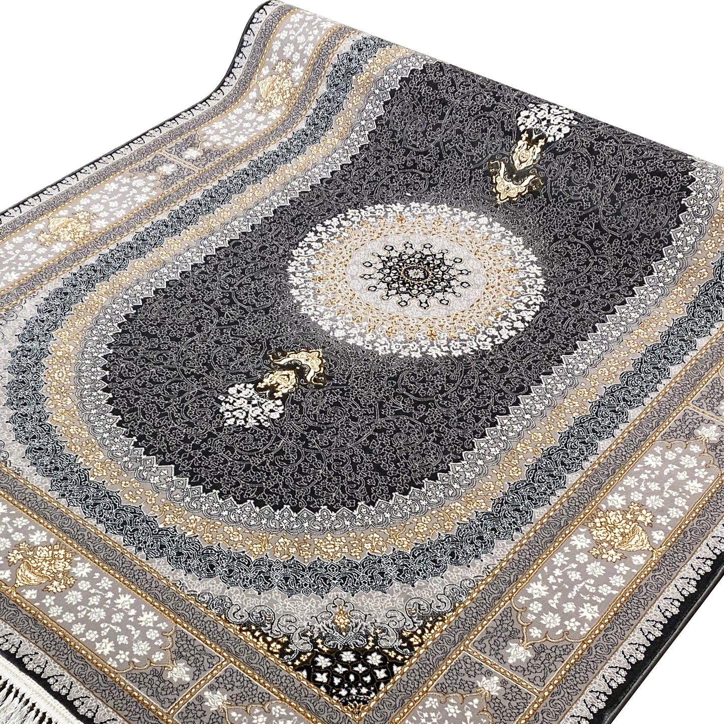 Klassischer Teppich mit Fransen und detailreichen Ornamenten für Schlafzimmer