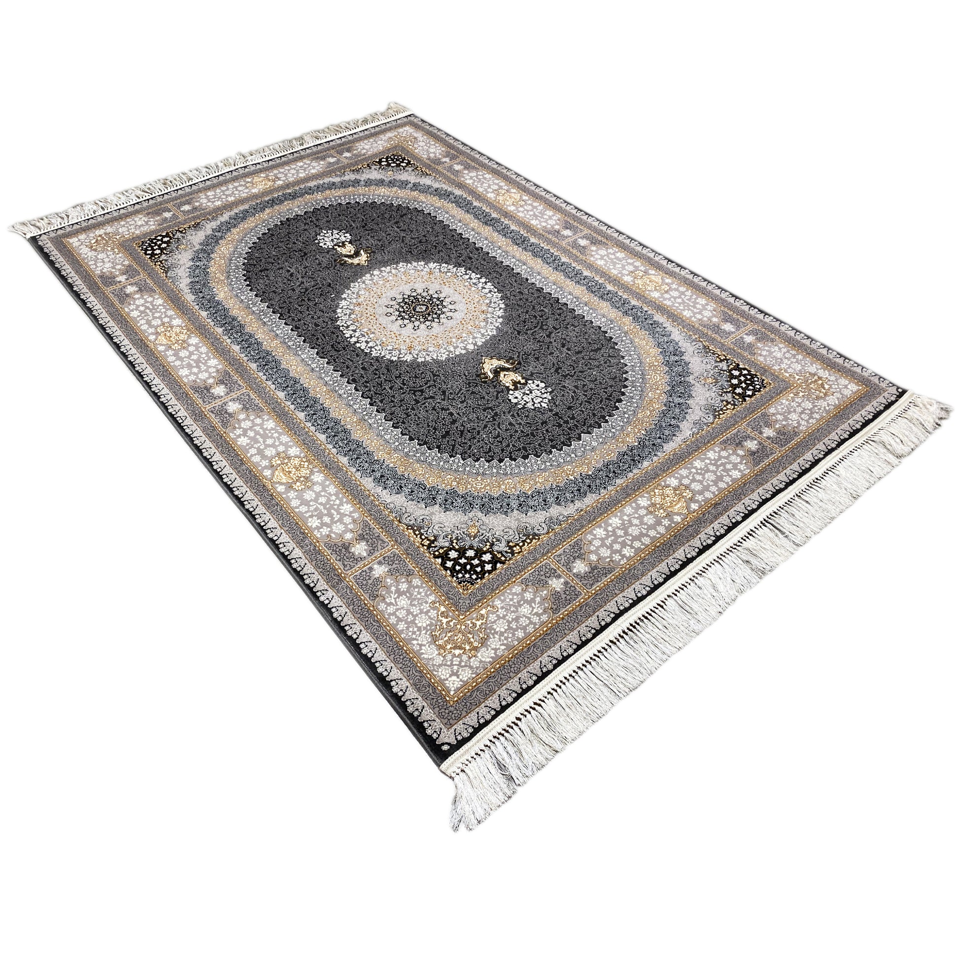 Moderner Deko Teppich Lara mit floralen Ornamenten in Anthrazit-Silber