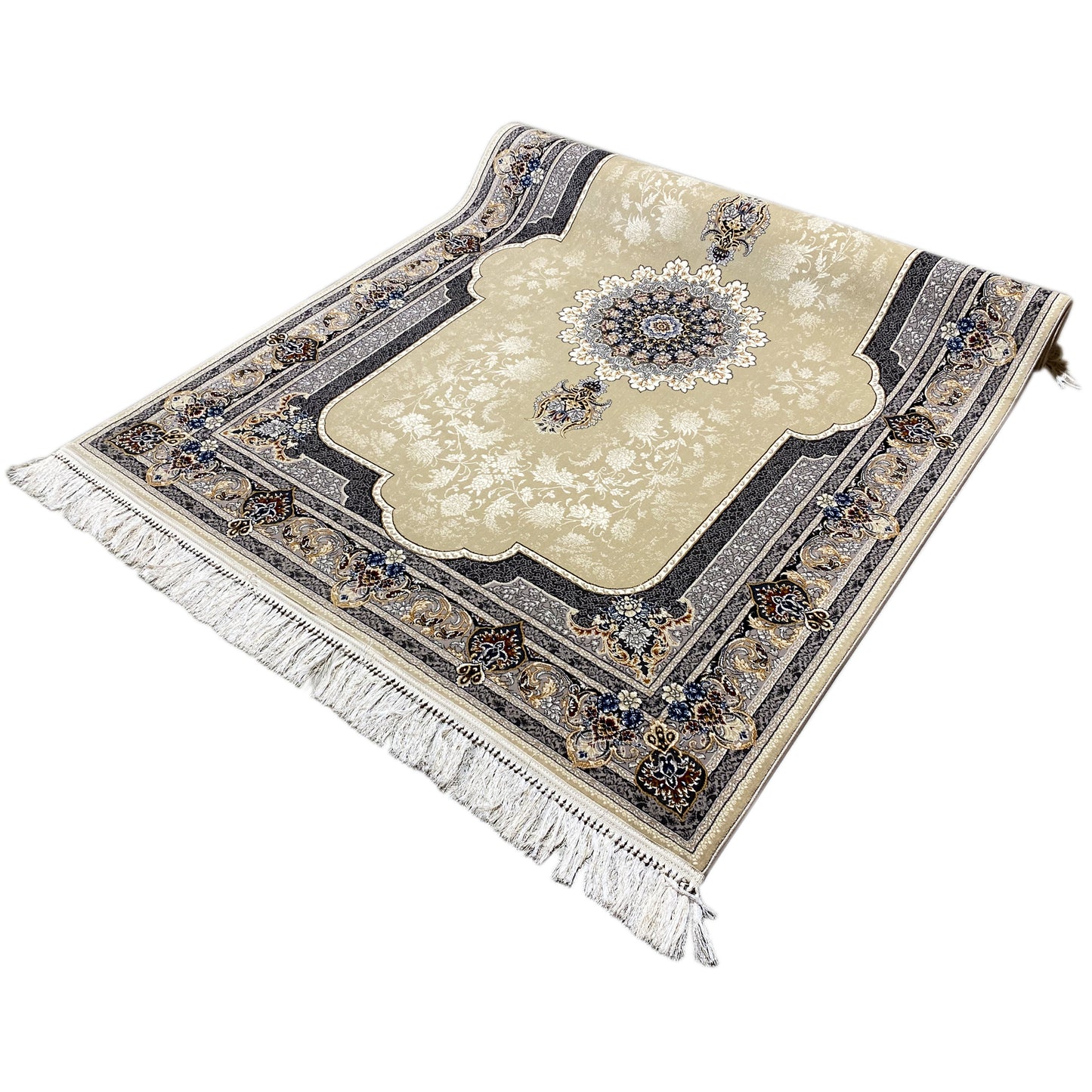 Teppich gewebt kaufen 160x230cm, Medaillon-Muster mit blauen Akzenten