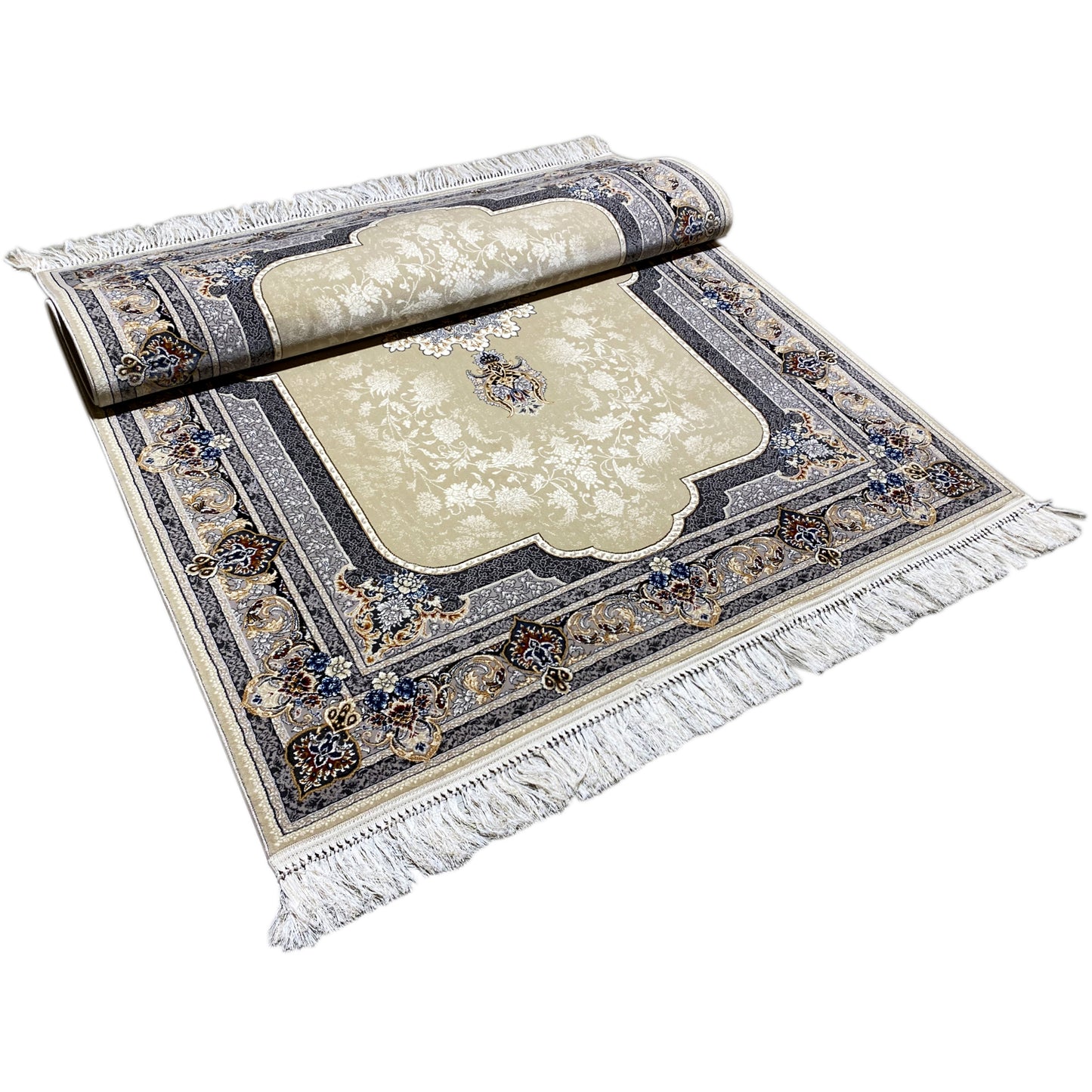 Teppichläufer im Medaillon-Stil in Blau-Grau und Beige 160x230cm