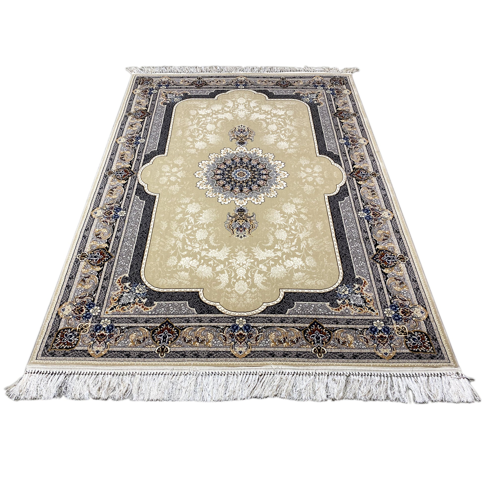 Orientalischer Teppich 160x230cm für Wohnzimmer, strapazierfähig, Beige-Blau