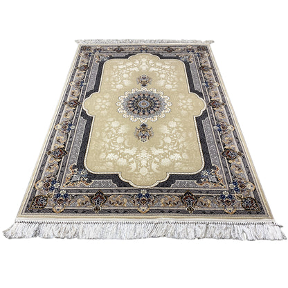 Orientalischer Teppich 160x230cm für Wohnzimmer, strapazierfähig, Beige-Blau