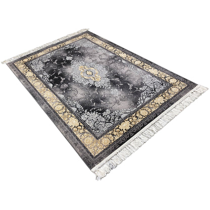 Moderner Deko Teppich Jana mit floralen Ornamenten in Schwarz-Grau