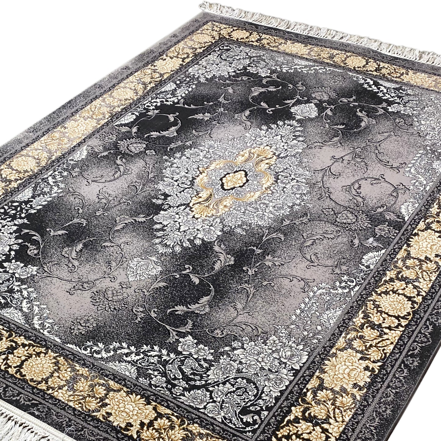 Klassischer Teppich mit Fransen und detailreichen Ornamenten für Schlafzimmer