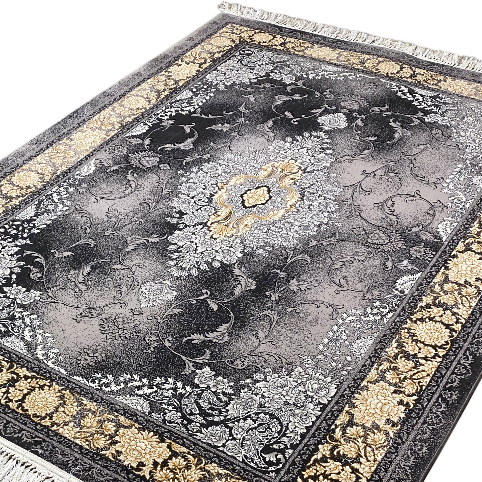 Klassischer Teppich mit Fransen und detailreichen Ornamenten für Schlafzimmer