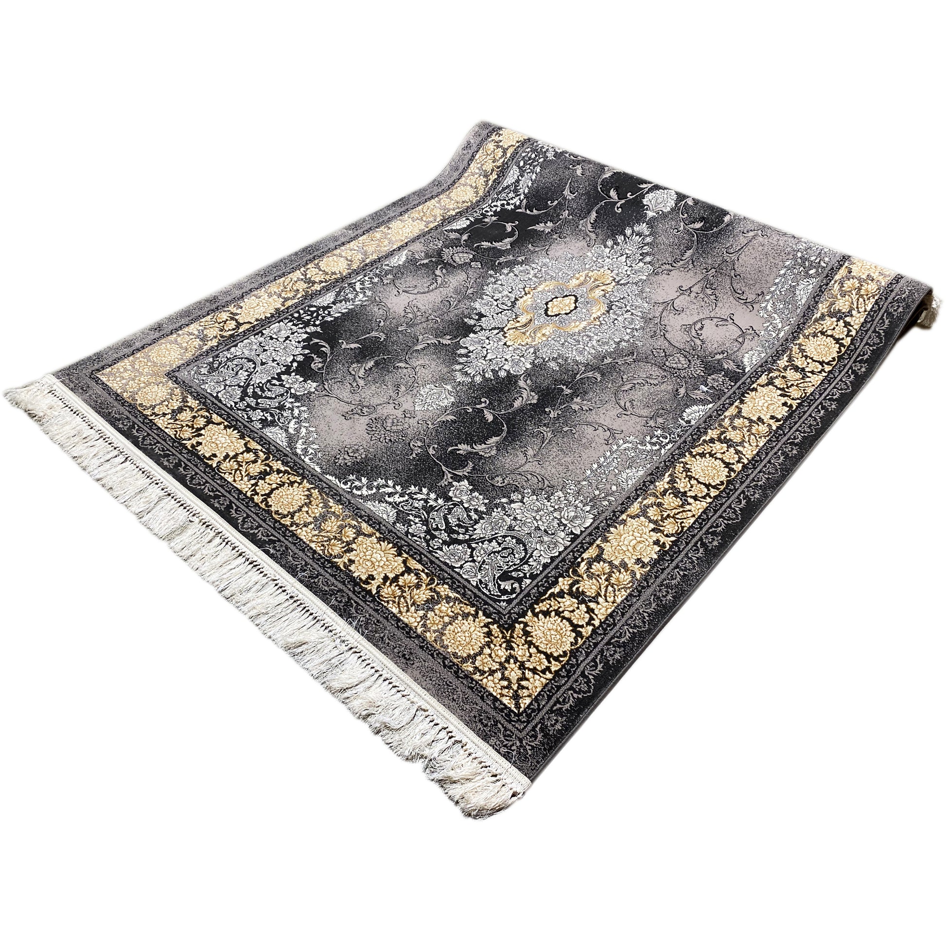 Teppich gewebt kaufen 160x230cm, Medaillon-Muster mit goldenen Akzenten