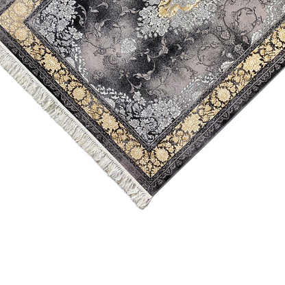 Hochwertiger Teppich in Schwarz-Gold im traditionellen Muster für elegante Einrichtung