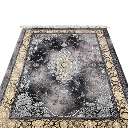 Eleganter Deko-Teppich in Schwarz mit filigranen Ornamenten für klassische Möbel