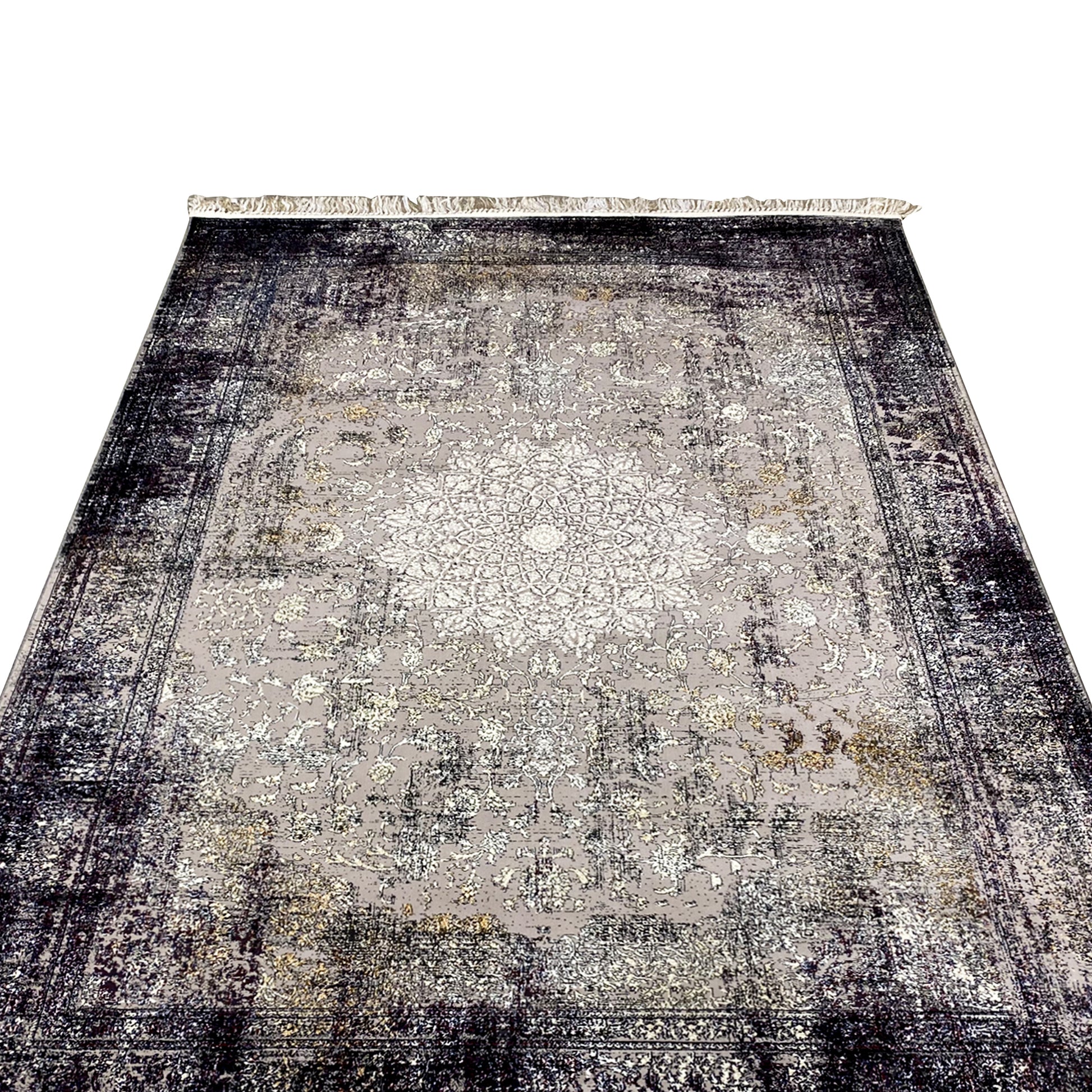 Teppich für Wohnzimmer in Grau-Beige, maschinell hergestellt, klassisches Design