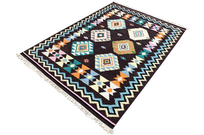 Großer Indischer Kelim Dhurrie - 240x170cm (8x6ft) - Handgefertigt & Gemütlich - German Carpet Shop