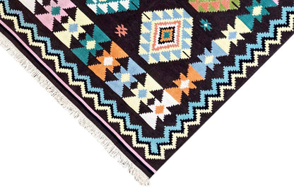 Großer Indischer Kelim Dhurrie - 240x170cm (8x6ft) - Handgefertigt & Gemütlich - German Carpet Shop