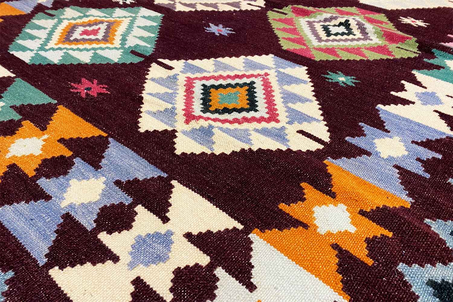 Tribal-Tapisserie - Handgewebter Wollen Kelim Dhurrie Teppich, 240x170cm (8x6ft) - German Carpet Shop