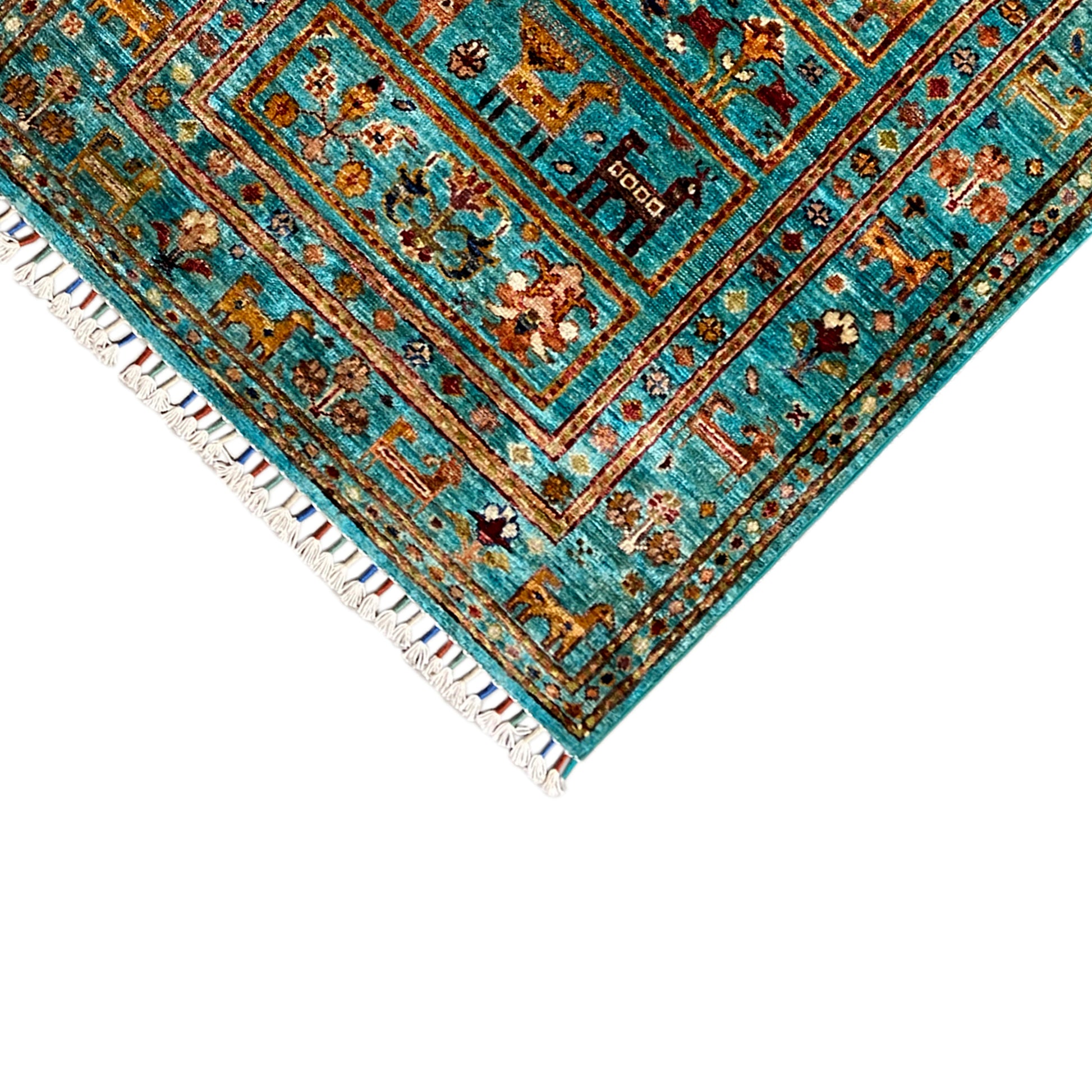 Türkiser Khorjin Teppich 119x83 cm - German Carpet Shop