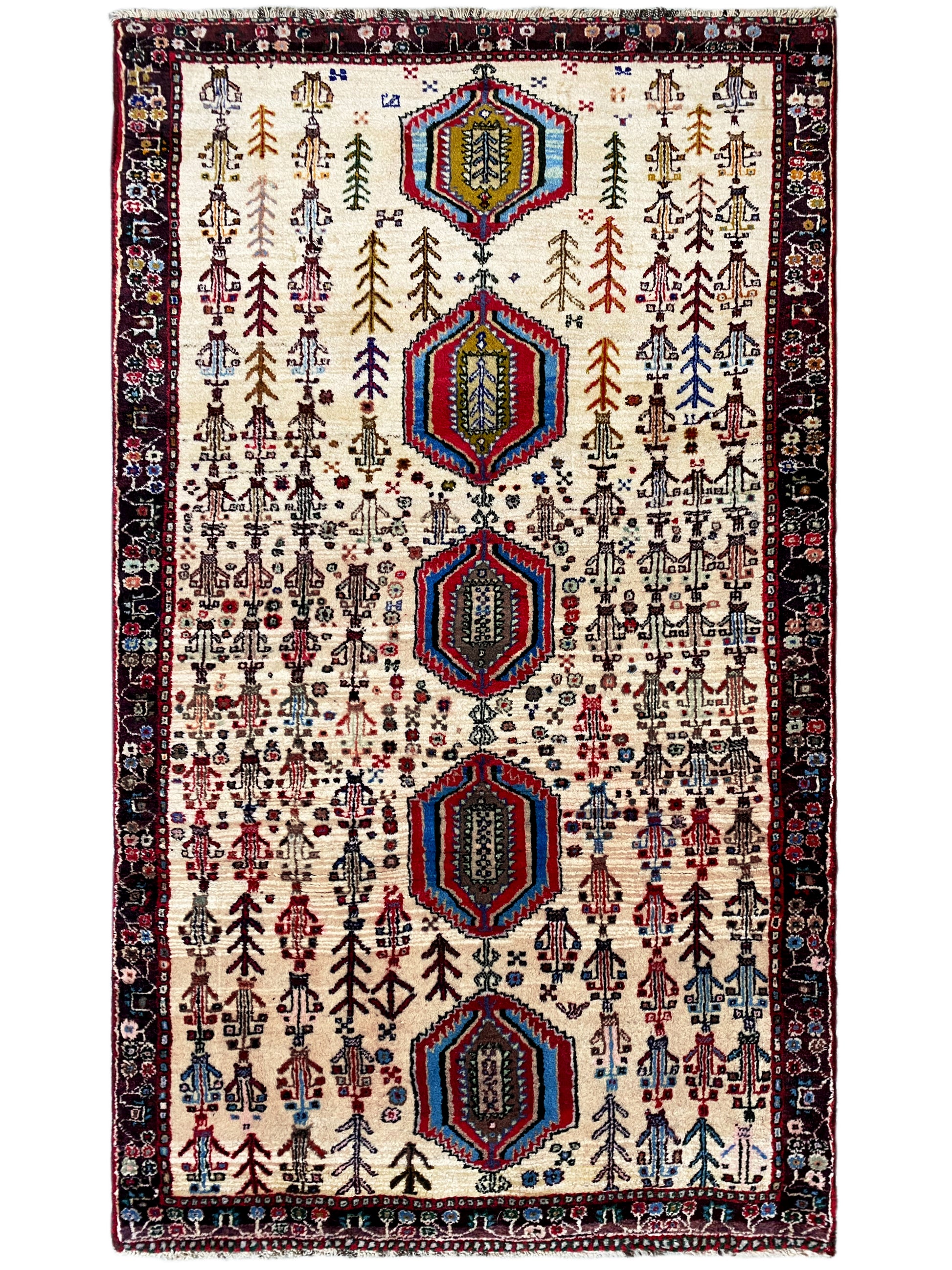 Wohnzimmer Handgeknüpfter Baluch Wollteppich creme Muster