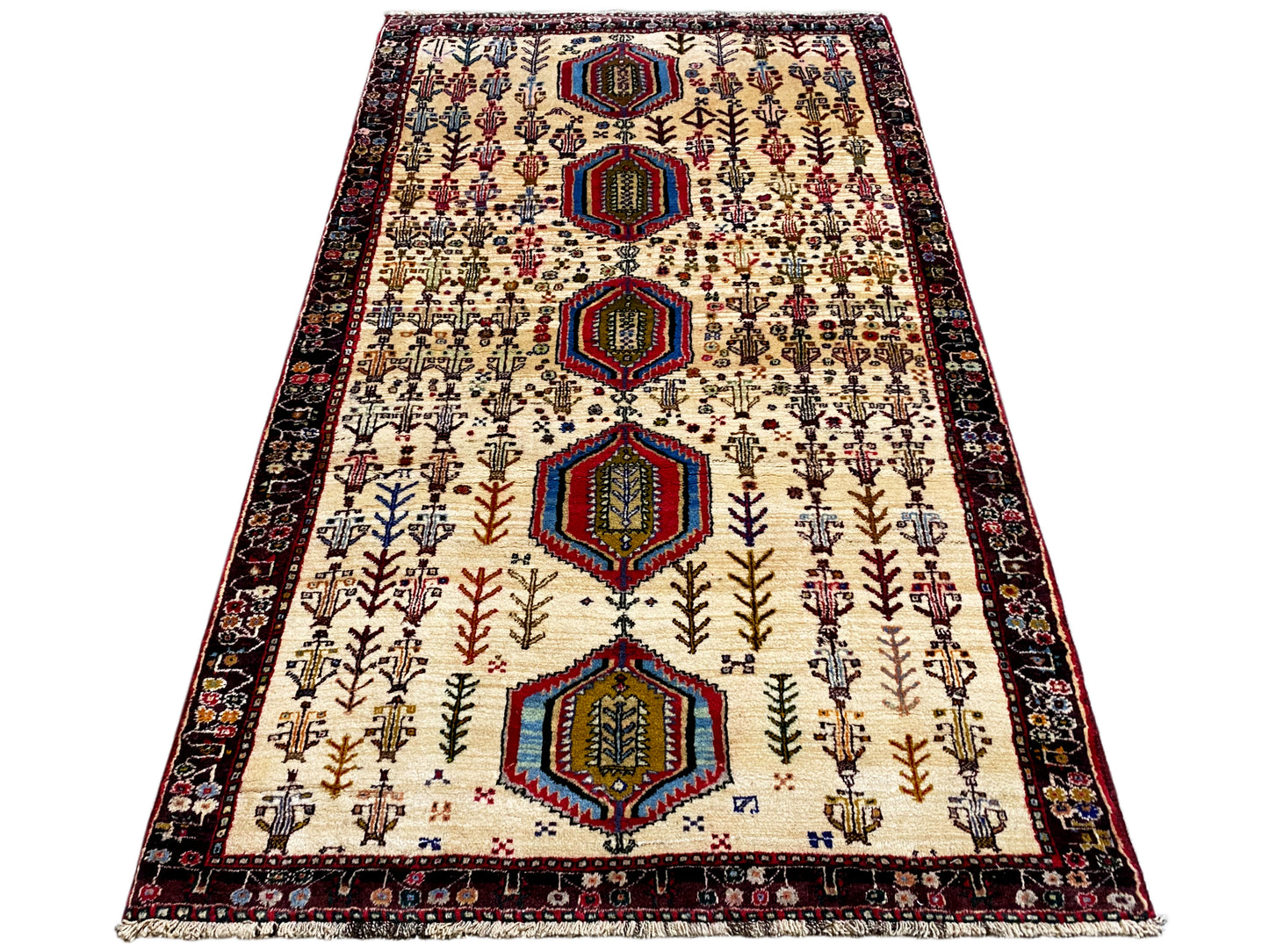 Esszimmer Boho handgeknüpfter Baluch Teppich creme Muster