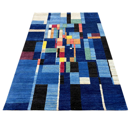 Handgeknüpfter Gabbeh Teppich in Blau, 243x172 cm - German Carpet Shop