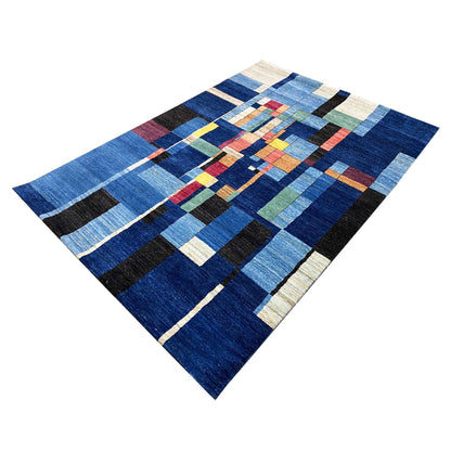 Handgeknüpfter Gabbeh Teppich in Blau, 243x172 cm - German Carpet Shop