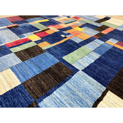 Handgeknüpfter Gabbeh Teppich in Blau, 243x172 cm - German Carpet Shop