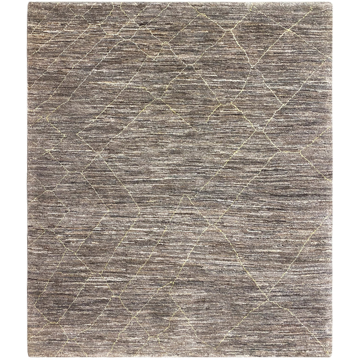 Gabbeh-Teppich mit graubraunem Vintage-Look und geometrischem Rautenmuster, flach gewebt