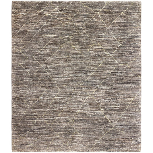 Gabbeh-Teppich mit graubraunem Vintage-Look und geometrischem Rautenmuster, flach gewebt