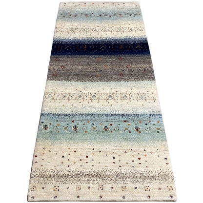 Blauer Gabbeh Teppich Läufer 198x82 cm - German Carpet Shop