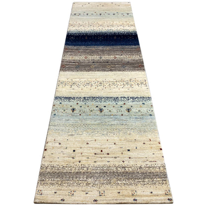 Blauer Gabbeh Teppich Läufer 300x84 cm - German Carpet Shop