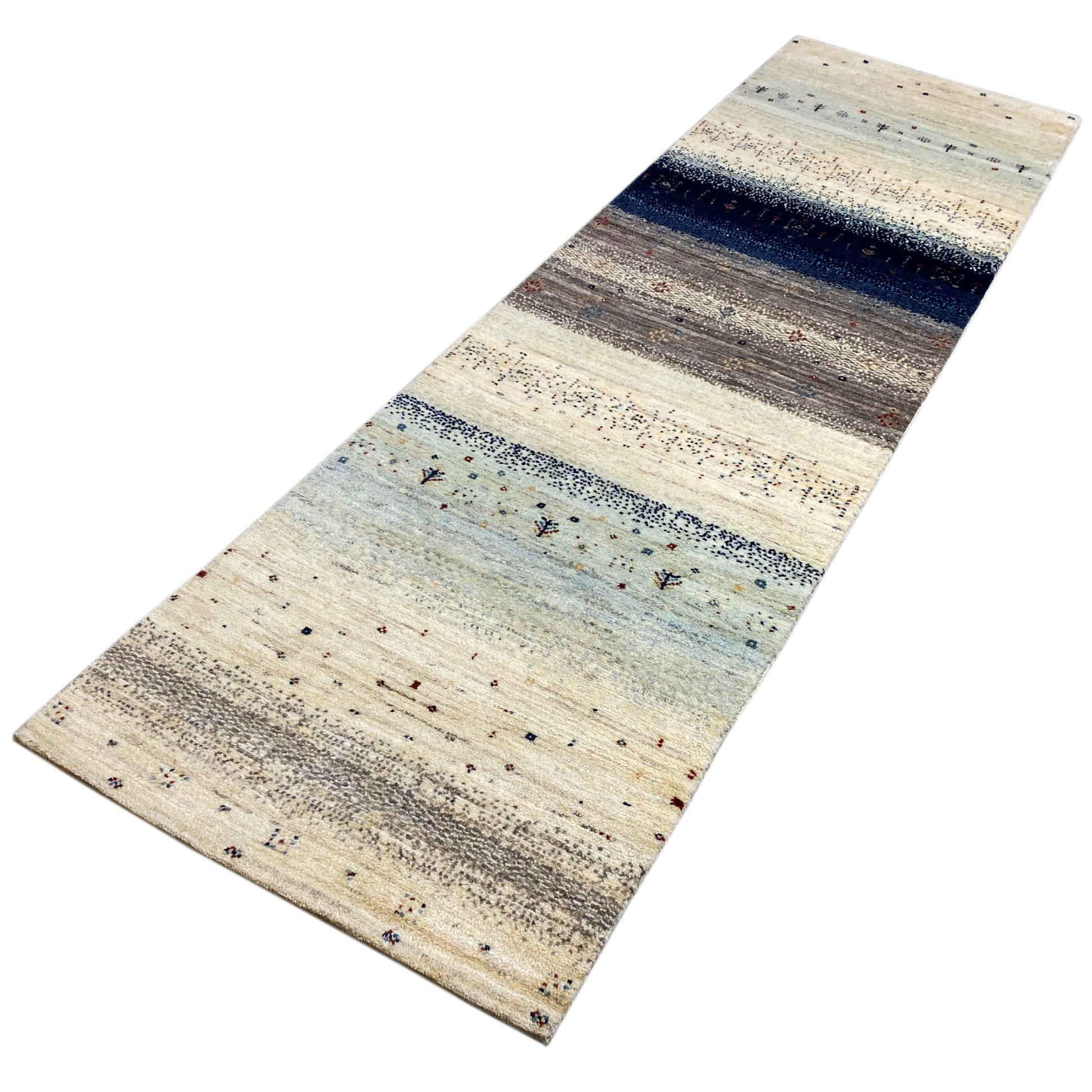 Blauer Gabbeh Teppich Läufer 300x84 cm - German Carpet Shop