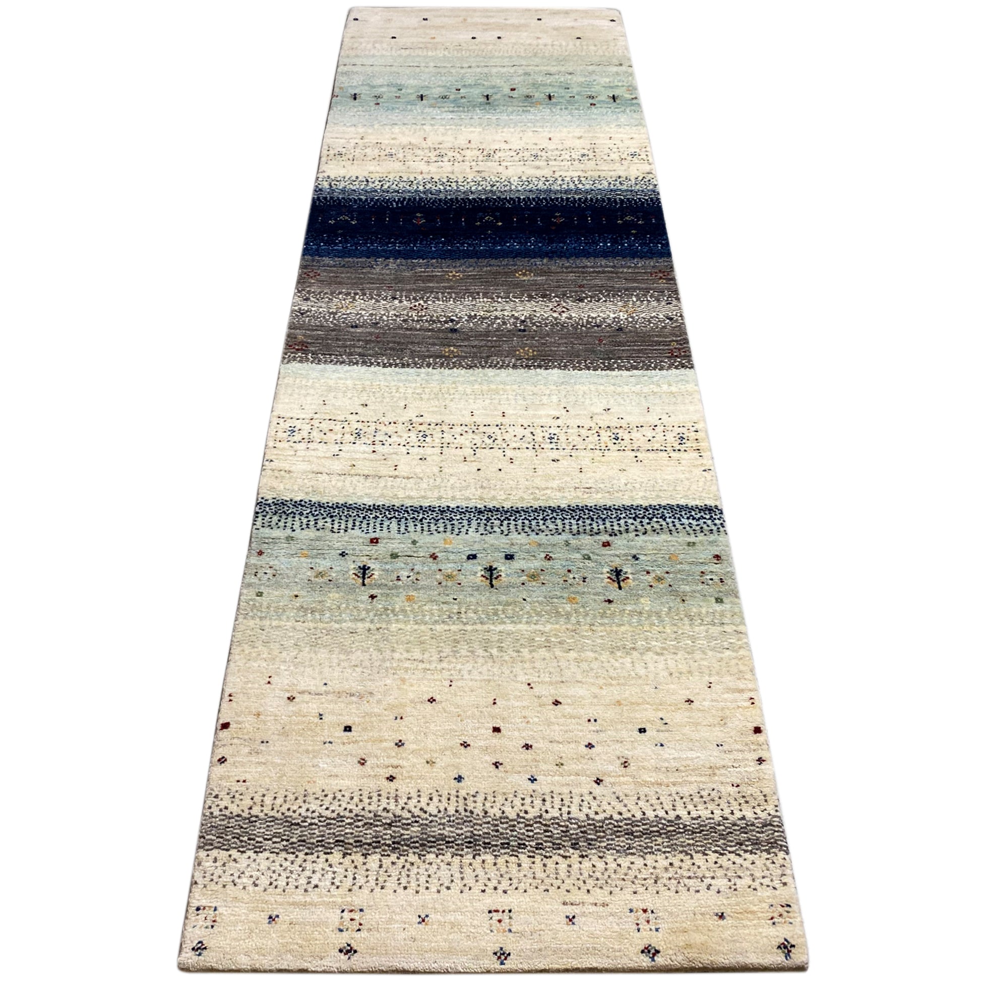 Blauer Gabbeh Teppich Läufer 297x84 cm - German Carpet Shop