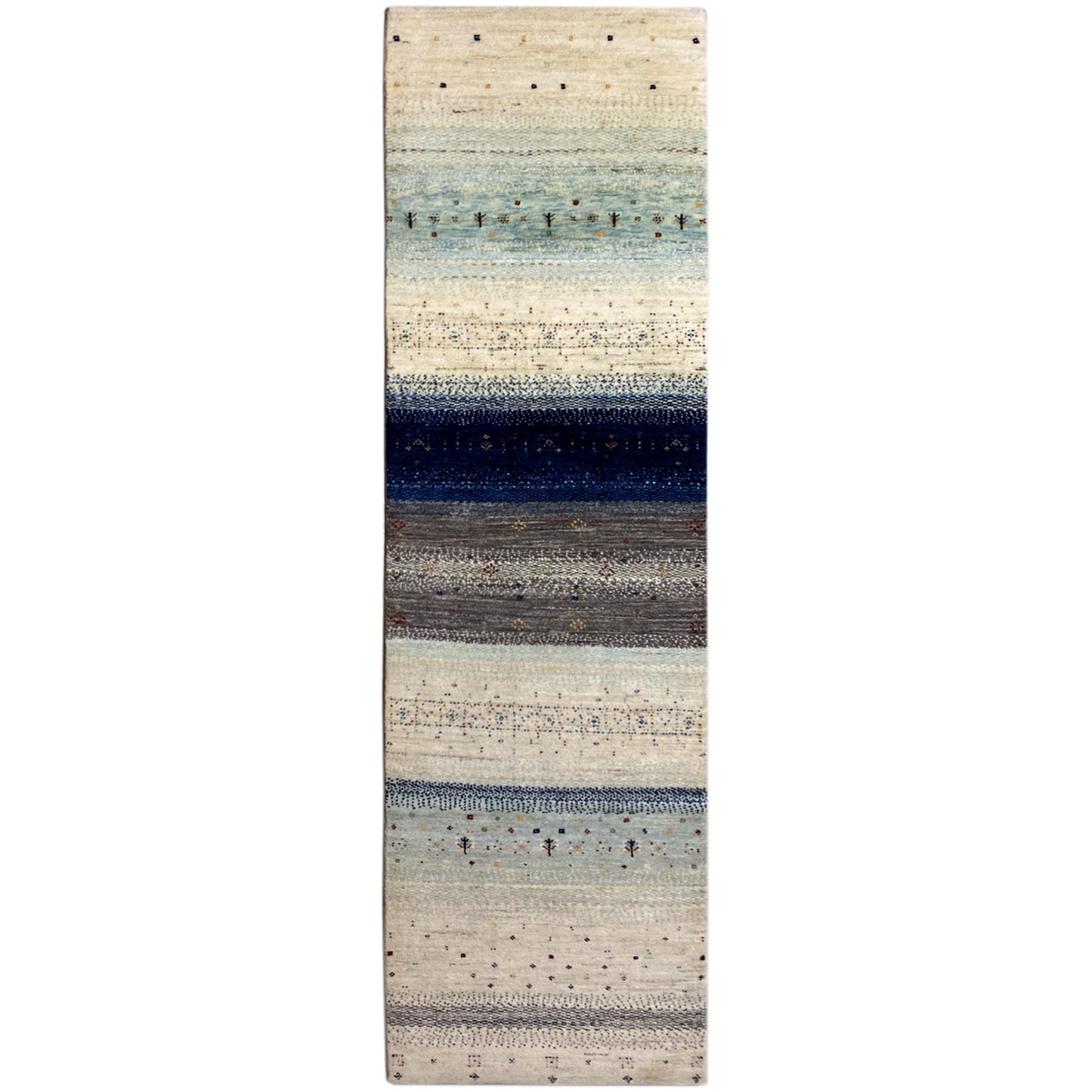 Blauer Gabbeh Teppich Läufer 297x84 cm - German Carpet Shop