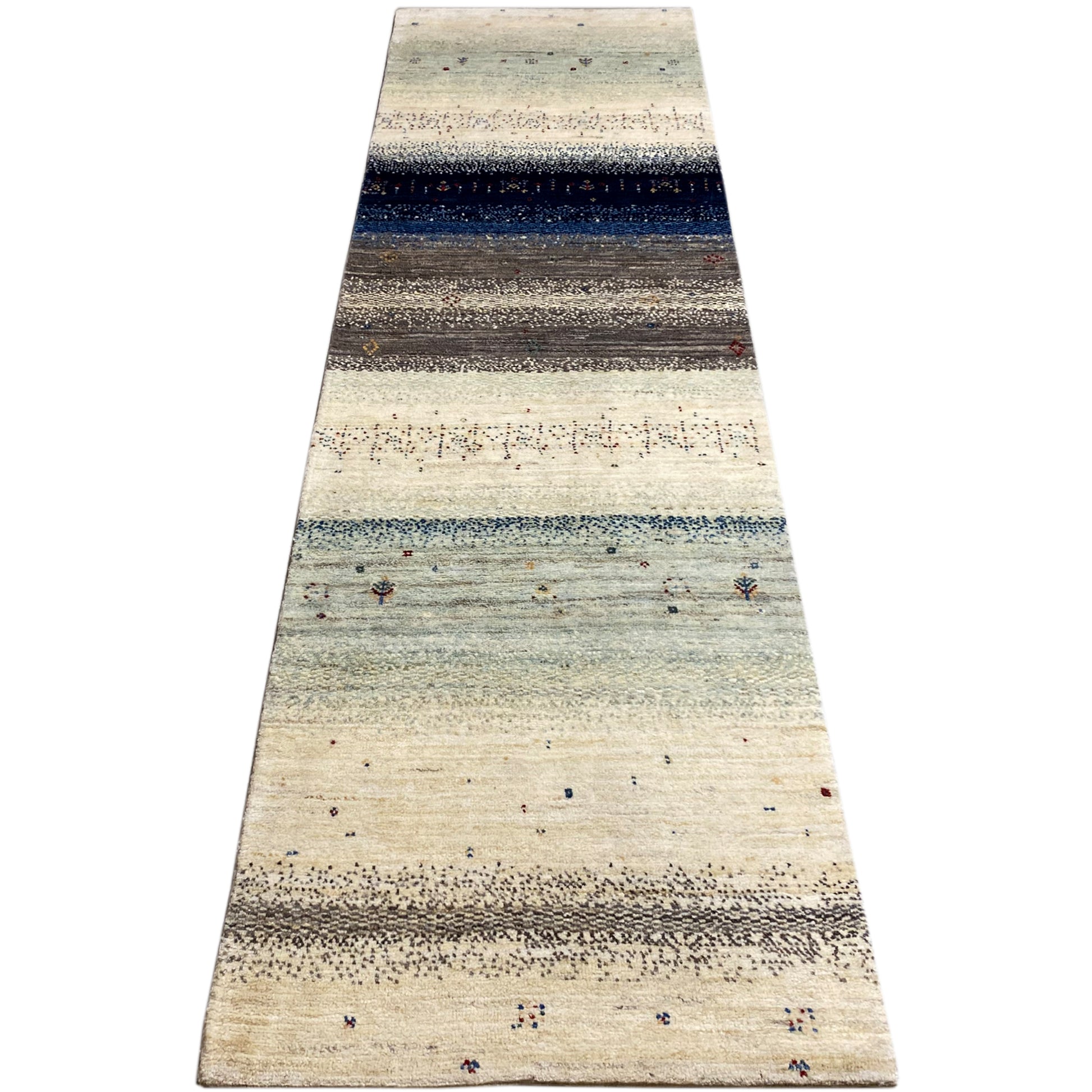 Blauer Gabbeh Teppich Läufer 302x84 cm - German Carpet Shop