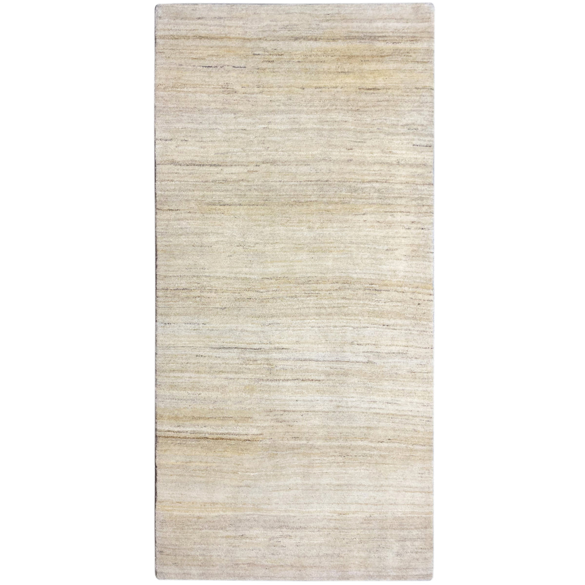 Gabbeh-Teppich in Naturtönen, stehende Ansicht, feine Streifen, 98x217 cm