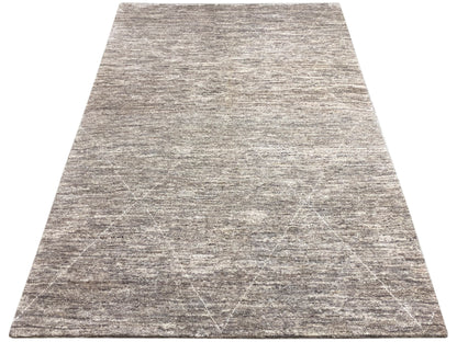 Gabbeh-Teppich 211x149 cm, angeschnittene Ansicht, flach gewebte Grau-Beige Fläche
