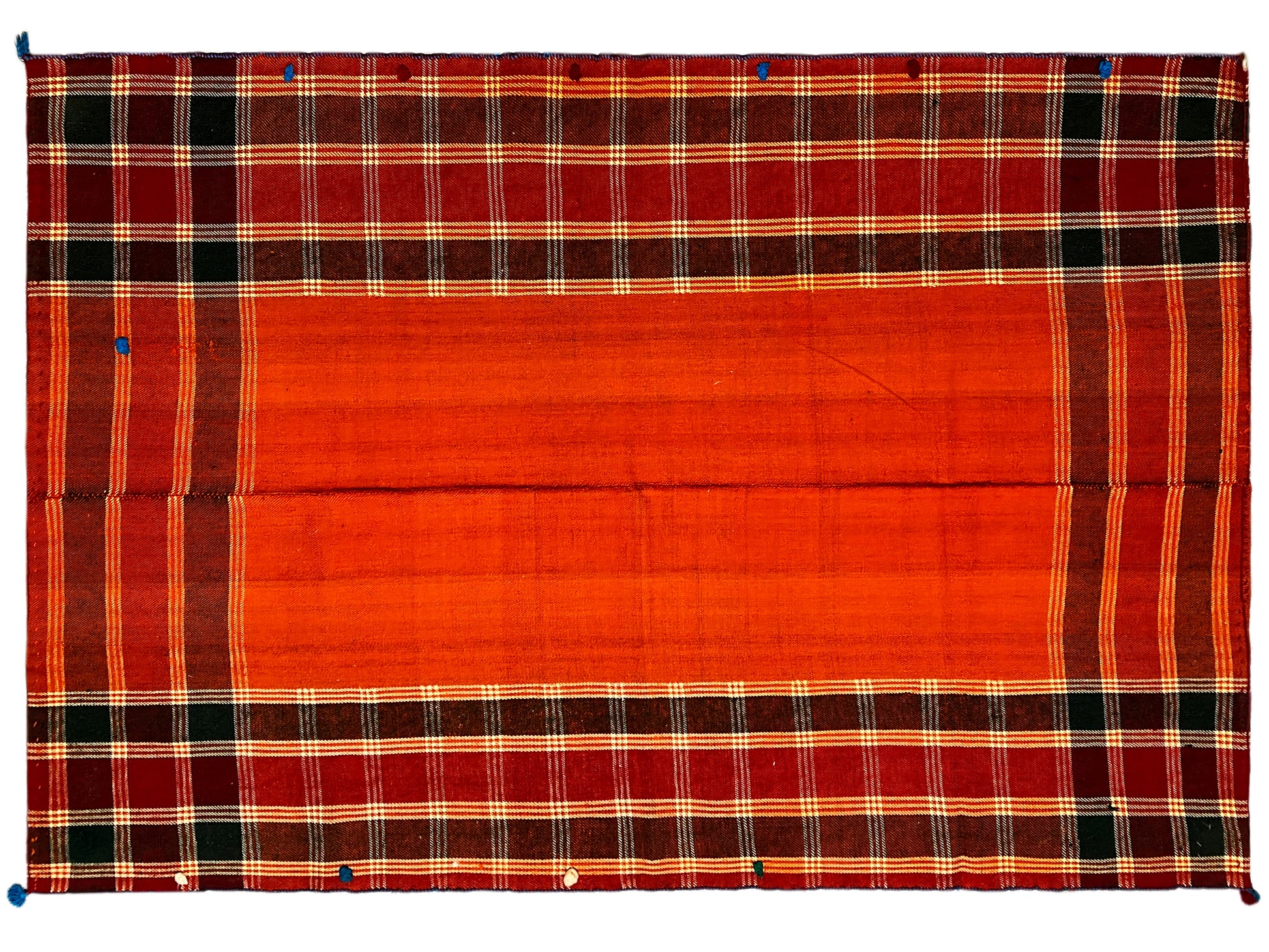 Salon handgewebter Jajim Teppich in warmem Orange mit Karo-Design