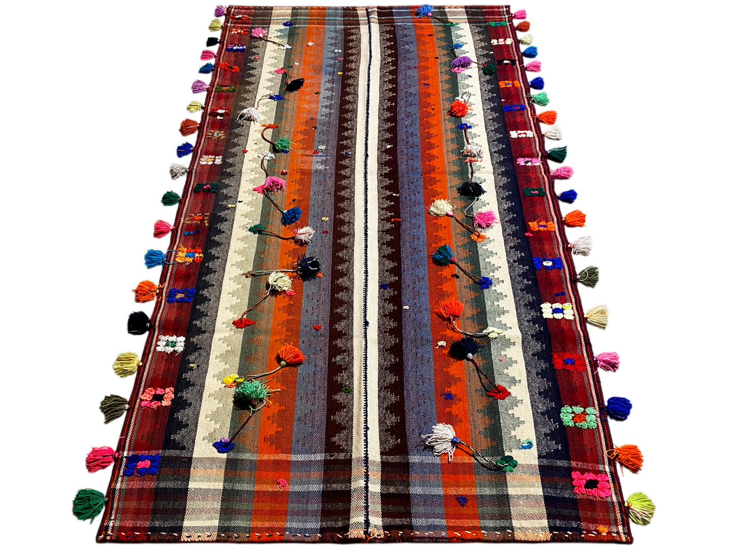 Esszimmer Multicolor Jajim Teppich aus Wolle im geometrischen Streifen-Design