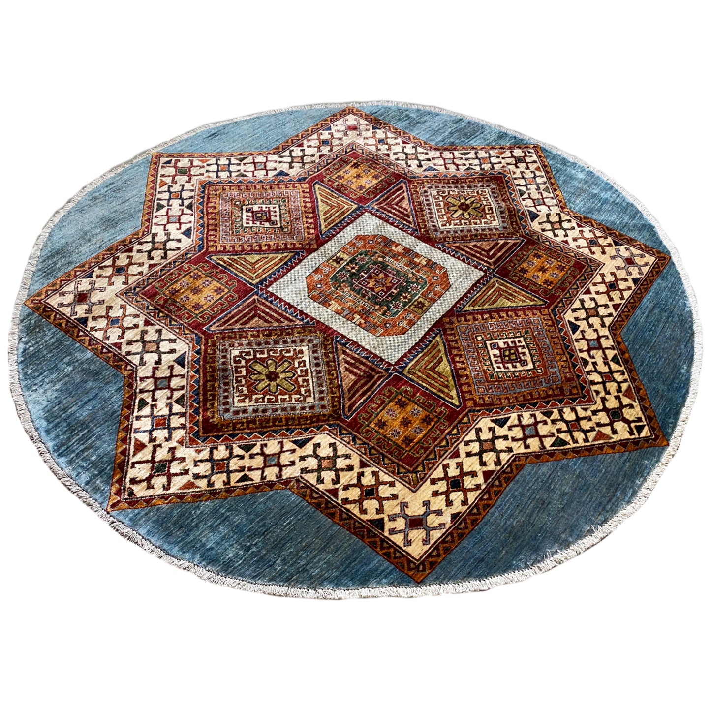 Blauer & Beiger Stern Kazak Teppich - German Carpet Shop