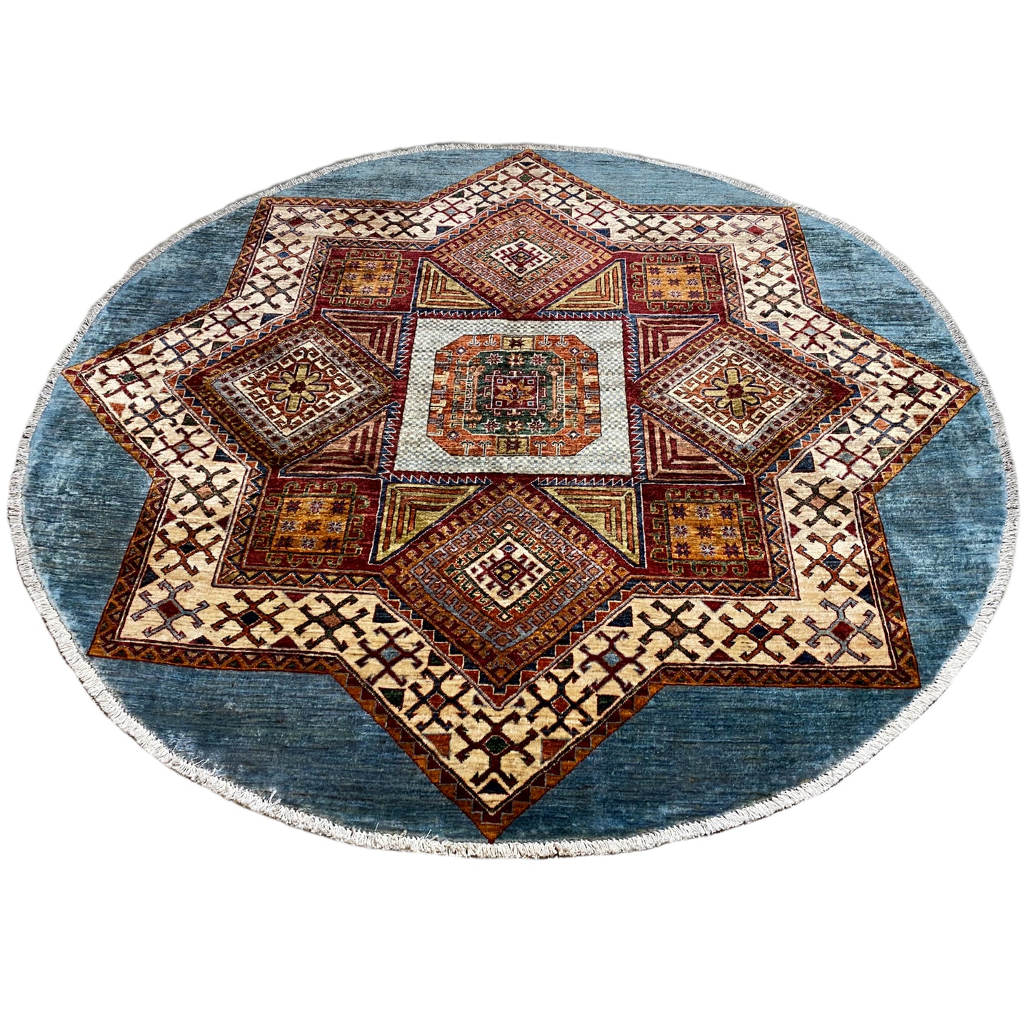 Blauer & Beiger Stern Kazak Teppich - German Carpet Shop