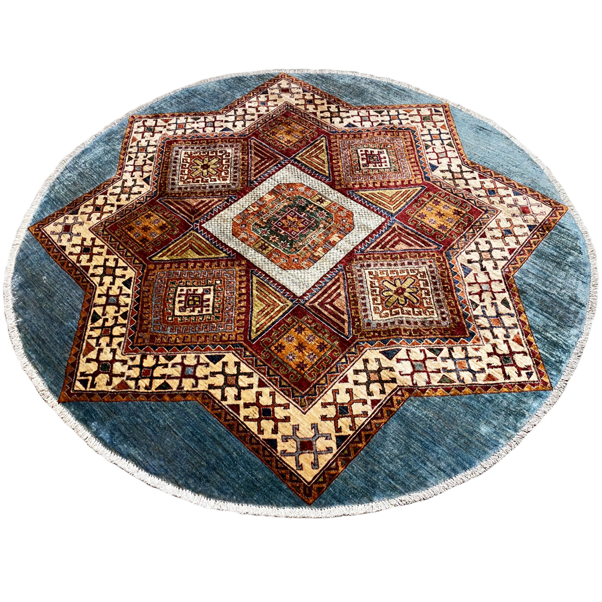 Blauer & Beiger Stern Kazak Teppich - German Carpet Shop